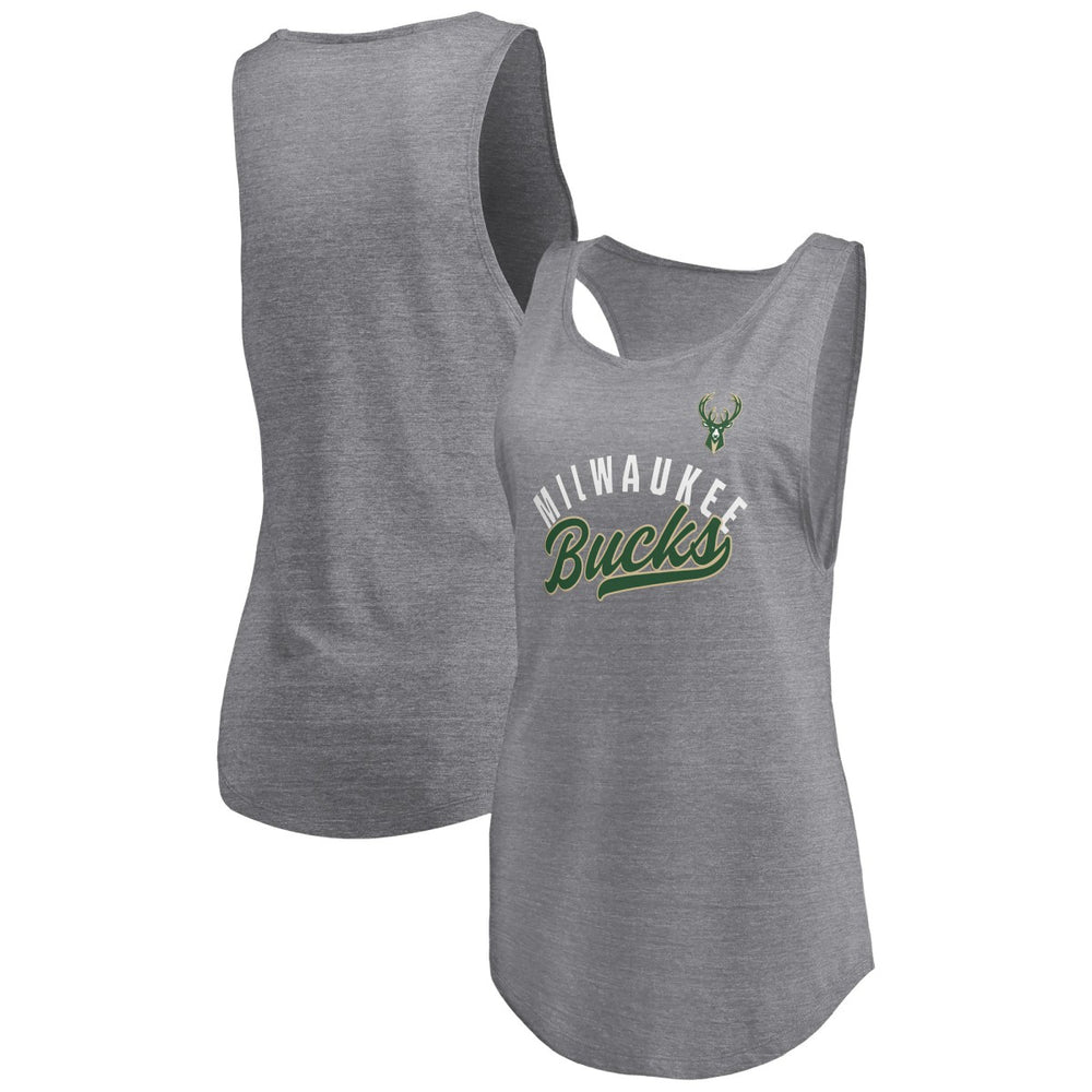 NBA Milwaukee Bucks Women's Quality Time Open Scoop Neck Tri-Blend Tank Top
