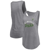 NBA Milwaukee Bucks Women's Quality Time Open Scoop Neck Tri-Blend Tank Top