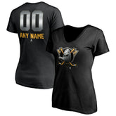 NHL Black Anaheim Ducks Women's Personalized Midnight Mascot Logo V-Neck T-Shirt
