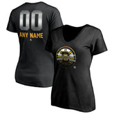 NHL Black Boston Bruins Women's Personalized Midnight Mascot Logo V-Neck T-Shirt
