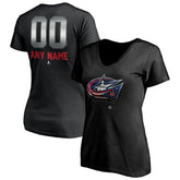 NHL Black Columbus Blue Jackets Women's Personalized Midnight Mascot Logo V-Neck T-Shirt
