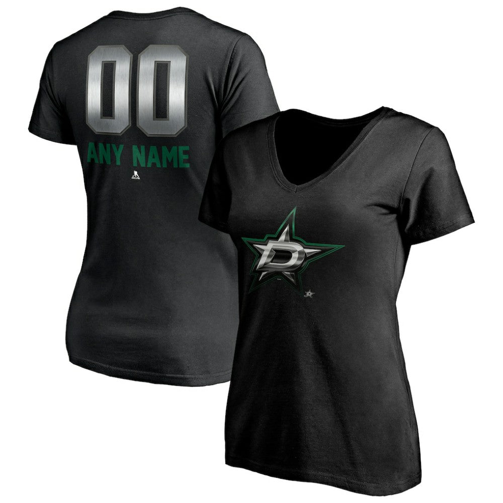NHL Black Dallas Stars Women's Personalized Midnight Mascot Logo V-Neck T-Shirt