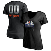 NHL Black Edmonton Oilers Women's Personalized Midnight Mascot Logo V-Neck T-Shirt