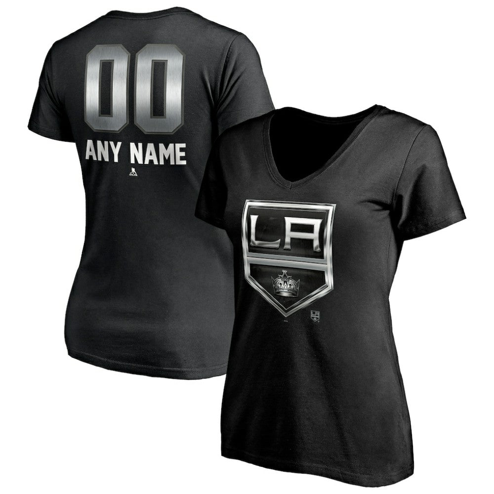 NHL Black Los Angeles Kings Women's Personalized Midnight Mascot Logo V-Neck T-Shirt
