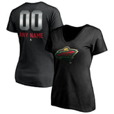NHL Black Minnesota Wild Women's Personalized Midnight Mascot Logo V-Neck T-Shirt