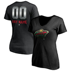 NHL Black Minnesota Wild Women's Personalized Midnight Mascot Logo V-Neck T-Shirt