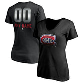 NHL Black Montreal Canadiens Women's Personalized Midnight Mascot Logo V-Neck T-Shirt
