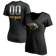 NHL Black Nashville Predators Women's Personalized Midnight Mascot Logo V-Neck T-Shirt