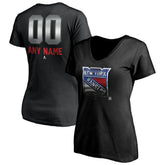 NHL Black New York Rangers Women's Personalized Midnight Mascot Logo V-Neck T-Shirt