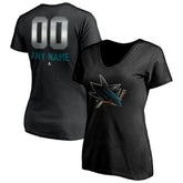 NHL Black San Jose Sharks Women's Personalized Midnight Mascot Logo V-Neck T-Shirt