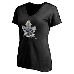 NHL Black Toronto Maple Leafs Women's Personalized Midnight Mascot Logo V-Neck T-Shirt