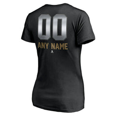 NHL Black Vegas Golden Knights Women's Personalized Midnight Mascot Logo V-Neck T-Shirt