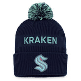 NHL Deep Sea Blue/Light Blue Seattle Kraken Fanatics 2022 NHL Draft Authentic Pro Cuffed Knit Hat with Pom