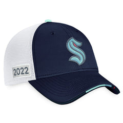 NHL Navy/White Seattle Kraken Fanatics 2022 NHL Draft Authentic Pro On Stage Trucker Adjustable Hat