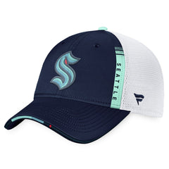 NHL Navy/White Seattle Kraken Fanatics 2022 NHL Draft Authentic Pro On Stage Trucker Adjustable Hat