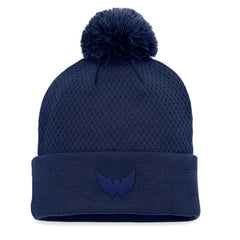 NHL Navy Washington Capitals Fanatics Women's Authentic Pro Road Cuffed Knit Hat with Pom