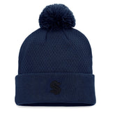 NHL Deep Sea Blue Seattle Kraken Fanatics Women's Authentic Pro Road Cuffed Knit Hat with Pom