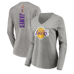 NBA LeBron James Los Angeles Lakers Women's #6 Playmaker Name & Number Long Sleeve V-Neck T-Shirt