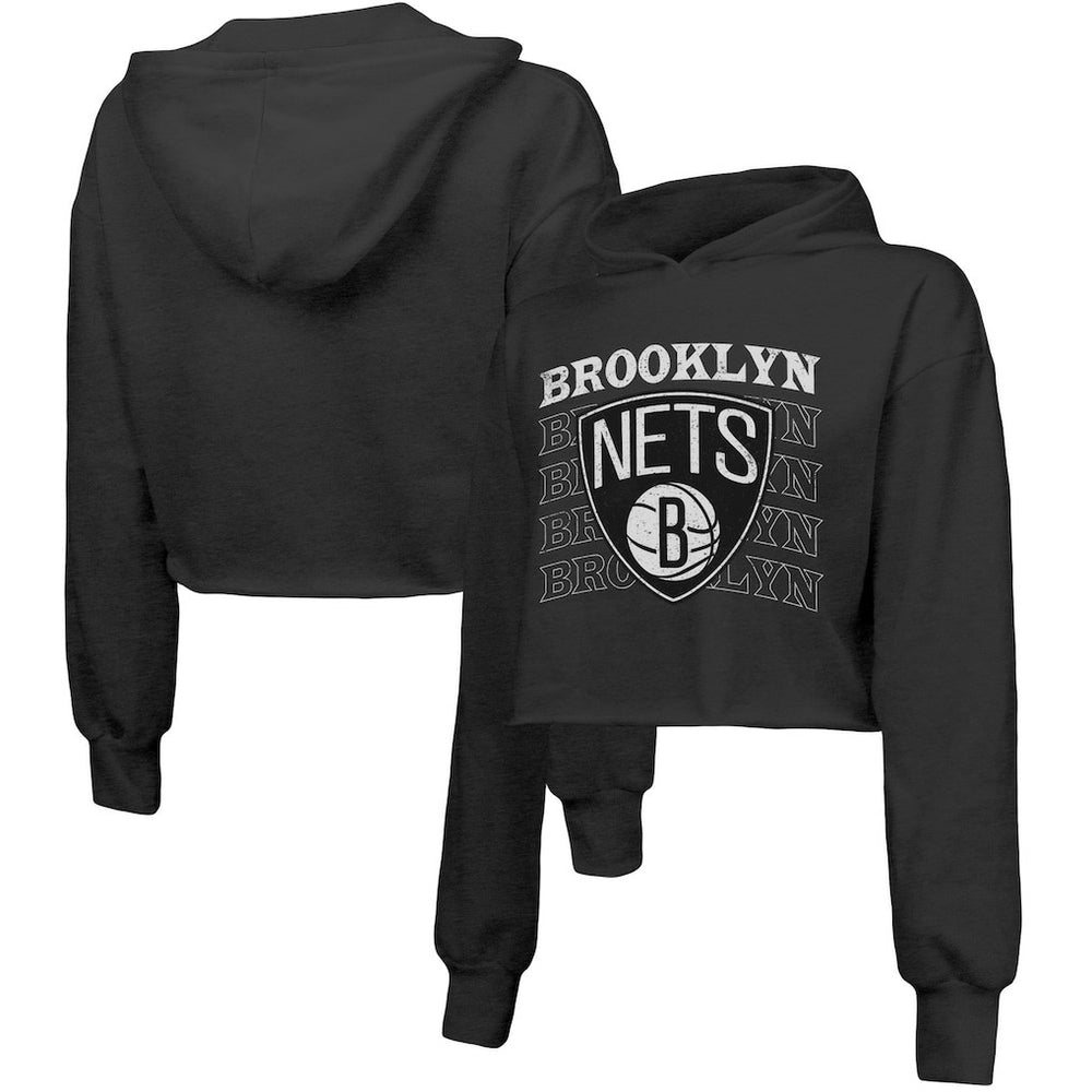 NBA Brooklyn Nets Majestic Threads Women's Repeat Cropped Tri-Blend Pullover Hoodie