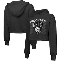 NBA Brooklyn Nets Majestic Threads Women's Repeat Cropped Tri-Blend Pullover Hoodie