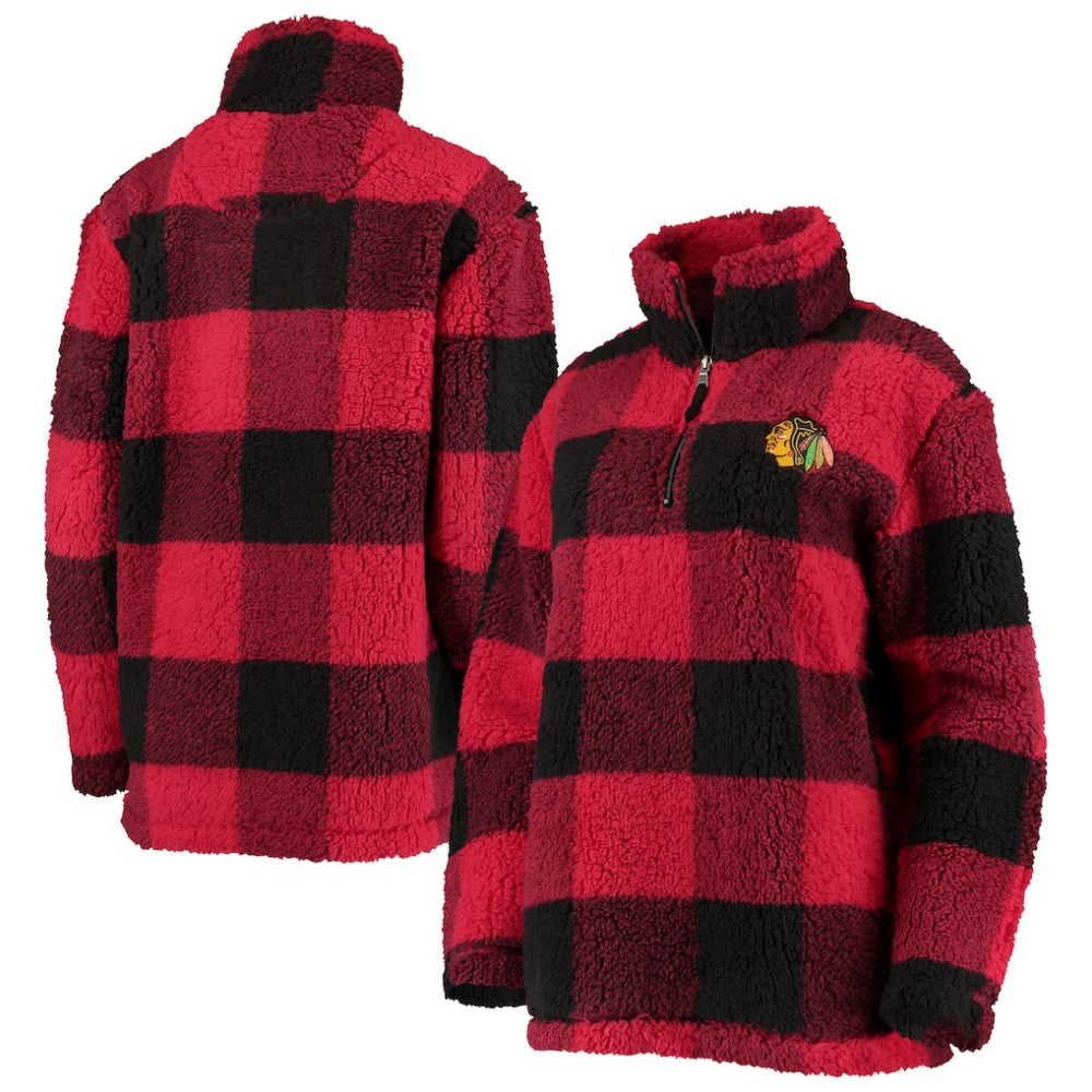 NHL Red/Black Chicago Blackhawks G-III 4Her by Carl Banks Women's Plaid Sherpa Quarter-Zip Jacket