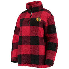 NHL Red/Black Chicago Blackhawks G-III 4Her by Carl Banks Women's Plaid Sherpa Quarter-Zip Jacket