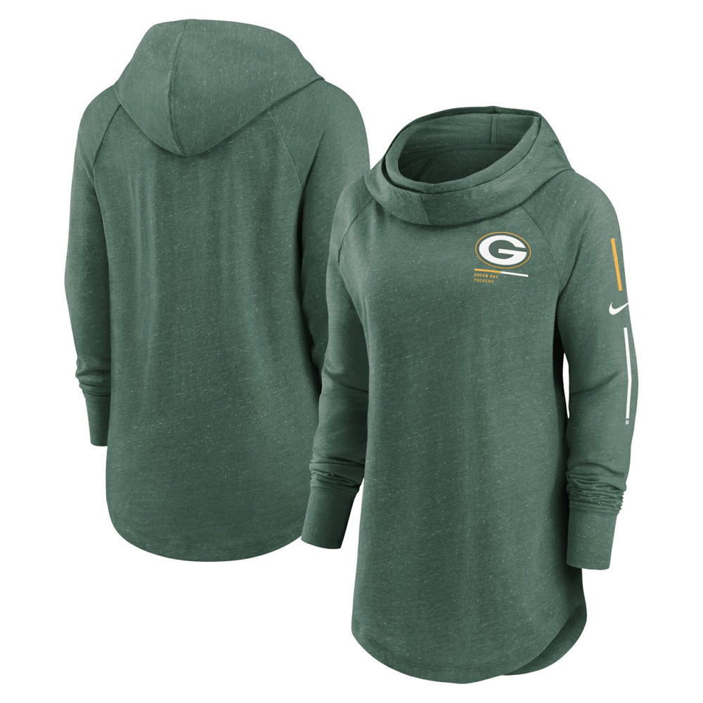 Women's Minimal Statement Lightweight Raglan Funnel Neck Pullover Hoodie - Green Bay Packers