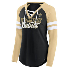 Women's True to Form Raglan Lace-Up V-Neck Long Sleeve T-Shirt - New Orleans Saints