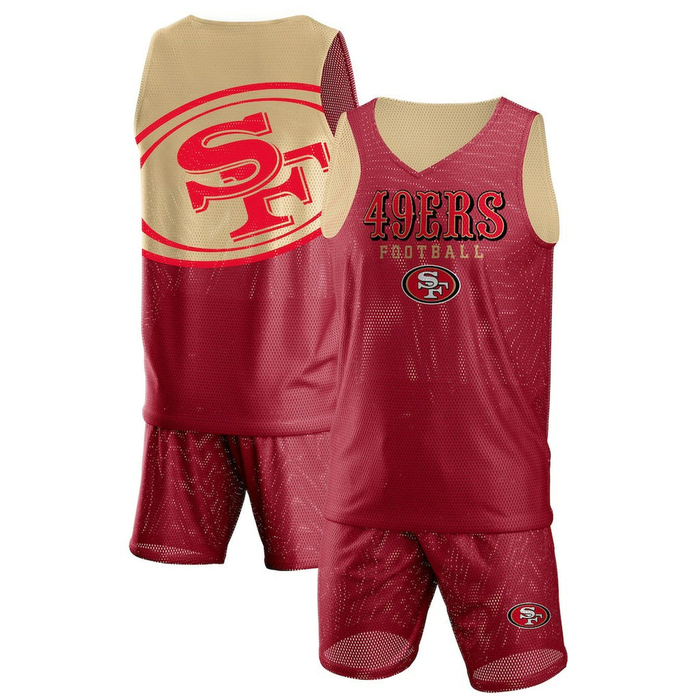 FOCO Colorblock Mesh V-Neck & Shorts Set - San Francisco 49ers
