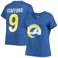 Matthew Stafford Women's Plus Size Player Name & Number V-Neck T-Shirt - Los Angeles Rams