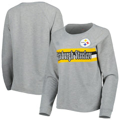 Juniors All Striped Up Raglan Long Sleeve T-Shirt - Pittsburgh Steelers