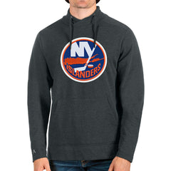 NHL Heathered Charcoal New York Islanders Antigua Reward Crossover Neckline Pullover Sweatshirt