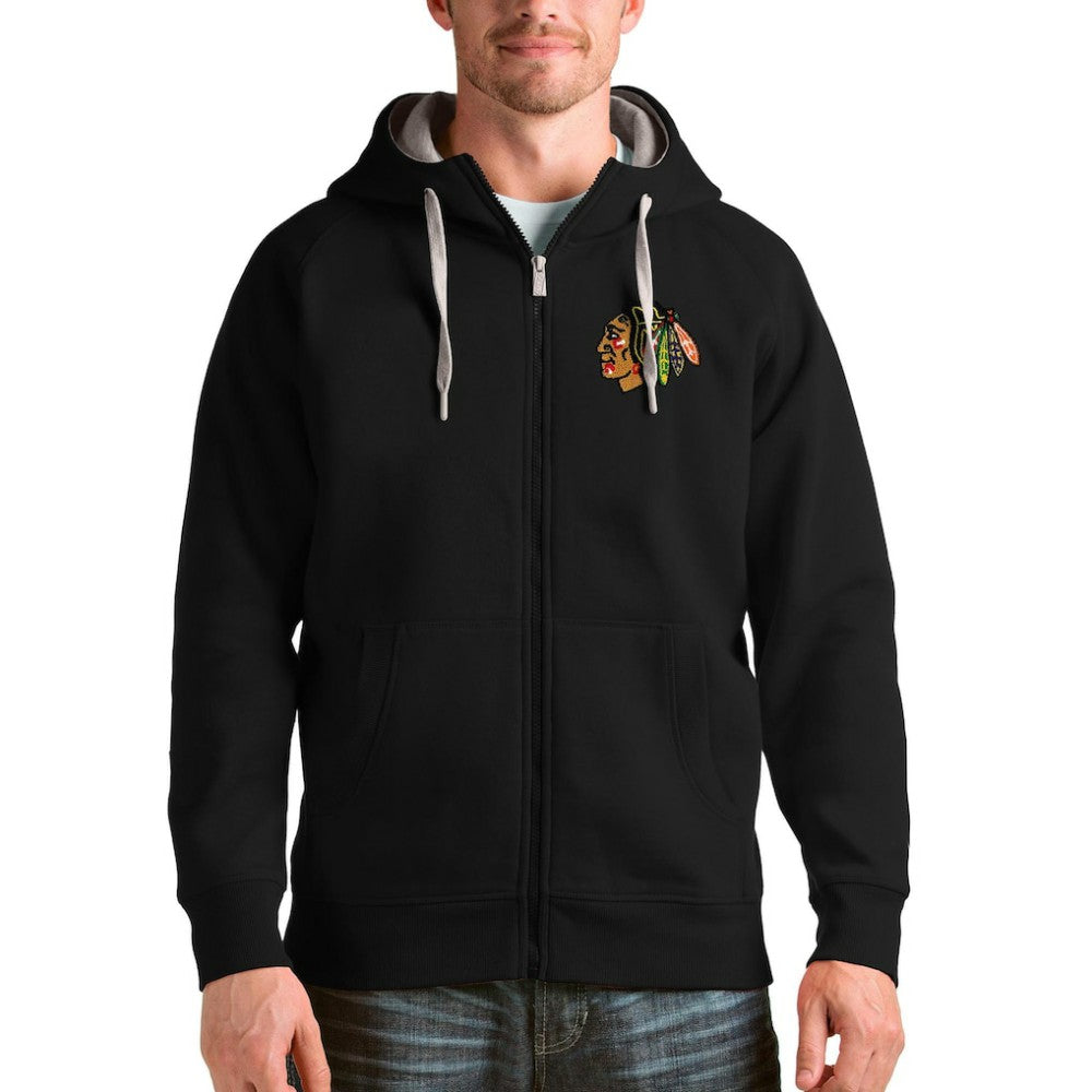 NHL Black Chicago Blackhawks Antigua Logo Victory Full-Zip Hoodie