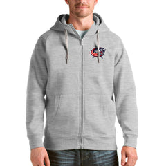 NHL Heathered Gray Columbus Blue Jackets Antigua Logo Victory Full-Zip Hoodie