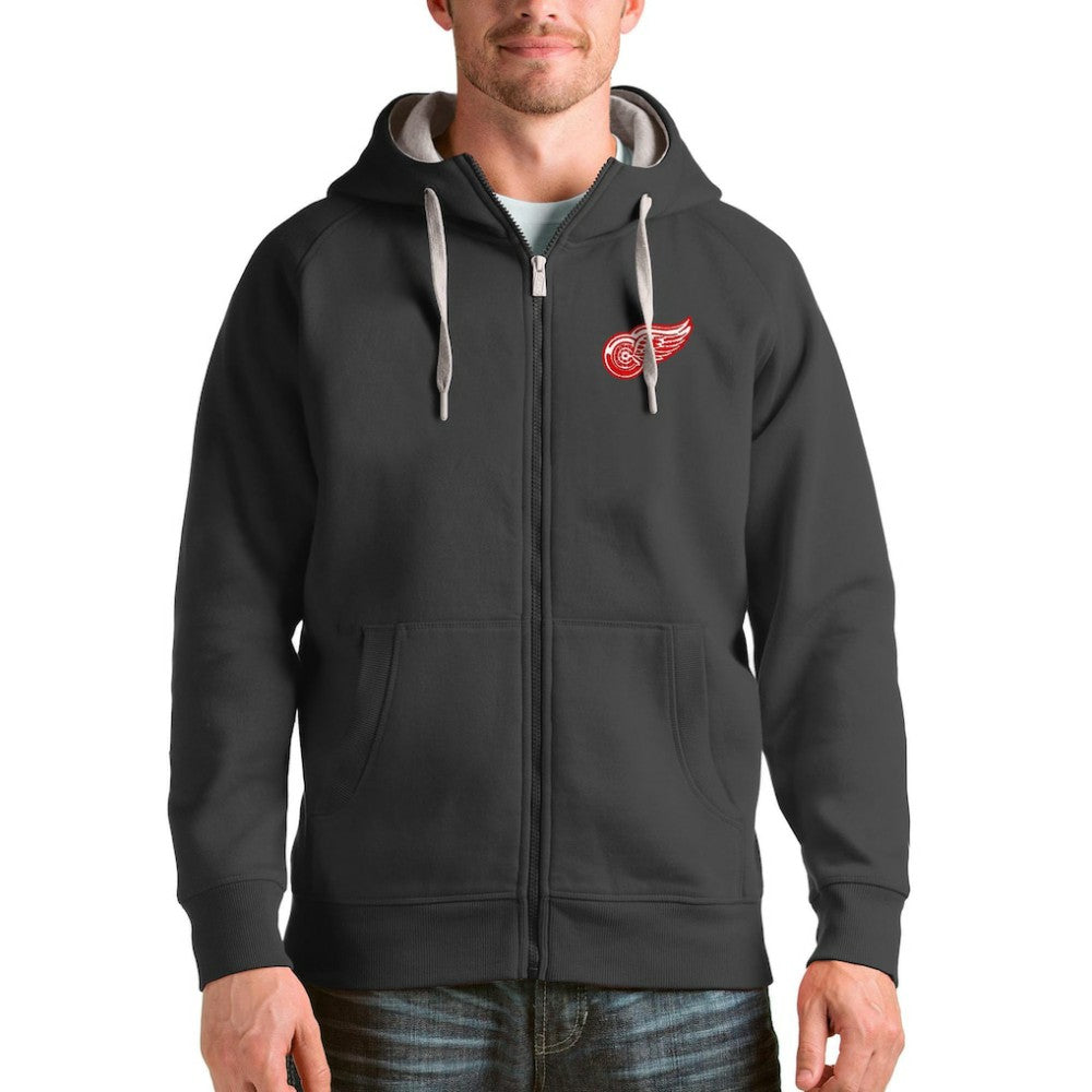 NHL Charcoal Detroit Red Wings Antigua Logo Victory Full-Zip Hoodie