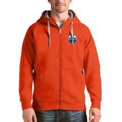 NHL Orange Edmonton Oilers Antigua Logo Victory Full-Zip Hoodie