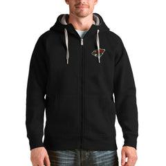 NHL Black Minnesota Wild Antigua Logo Victory Full-Zip Hoodie