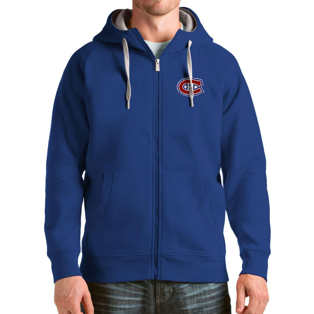 NHL Blue Montreal Canadiens Antigua Logo Victory Full-Zip Hoodie