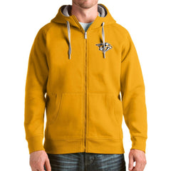 NHL Gold Nashville Predators Antigua Logo Victory Full-Zip Hoodie