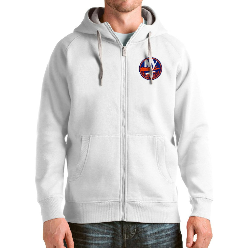 NHL White New York Islanders Antigua Logo Victory Full-Zip Hoodie