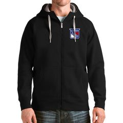 NHL Black New York Rangers Antigua Logo Victory Full-Zip Hoodie