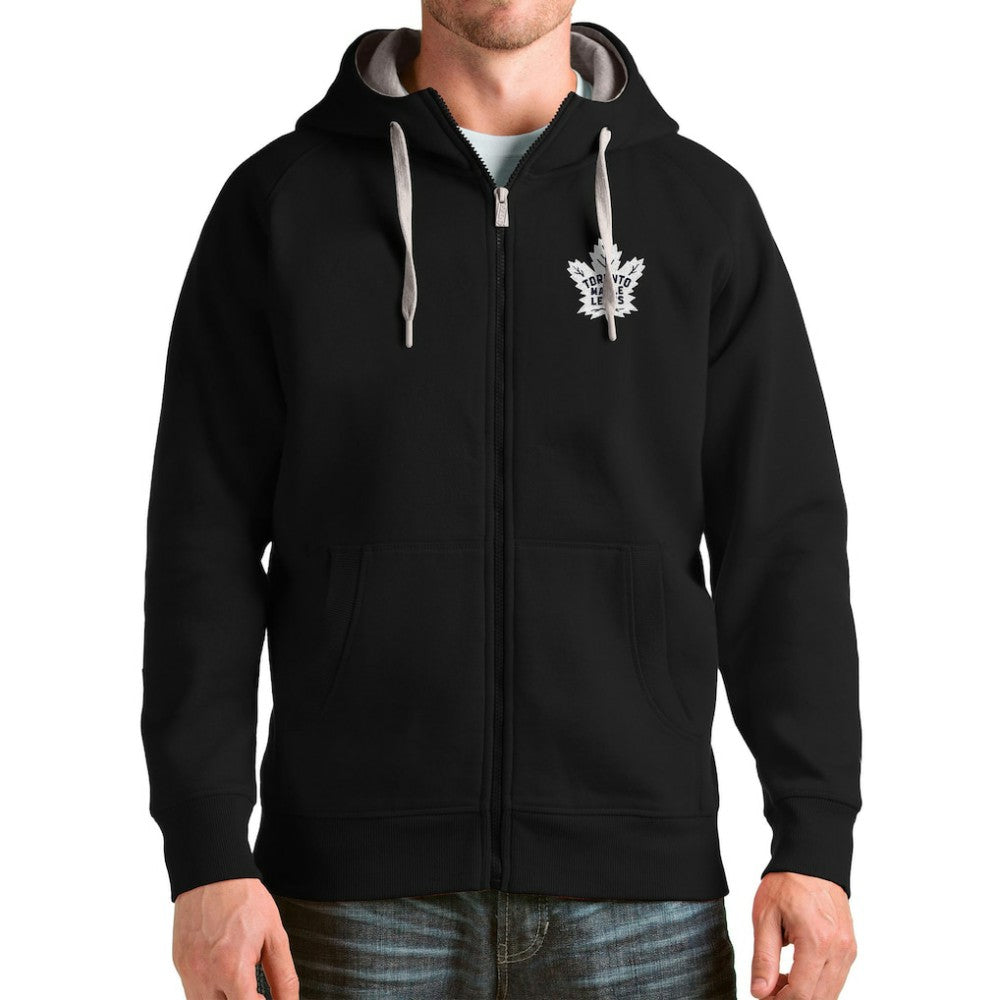 NHL Black Toronto Maple Leafs Antigua Logo Victory Full-Zip Hoodie