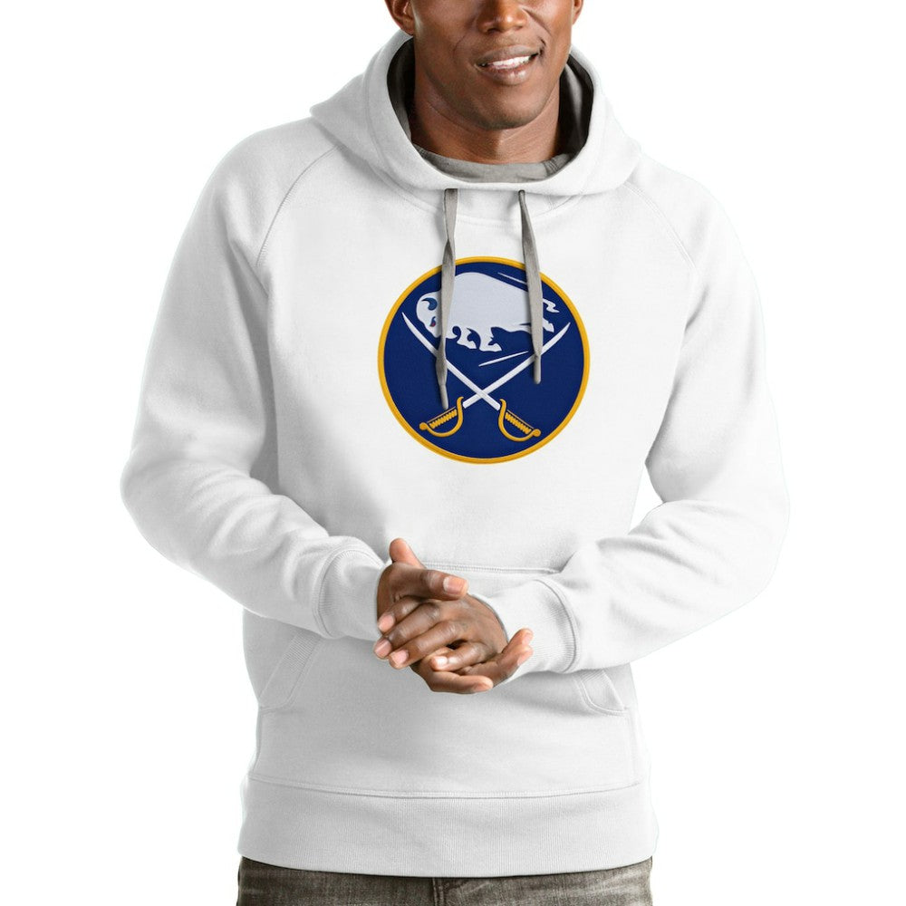 NHL White Buffalo Sabres Antigua Logo Victory Pullover Hoodie