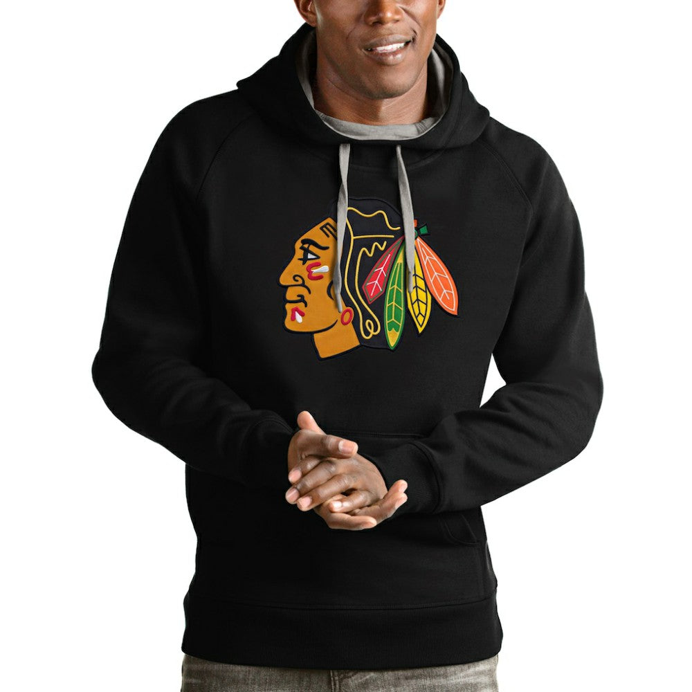 NHL Black Chicago Blackhawks Antigua Logo Victory Pullover Hoodie