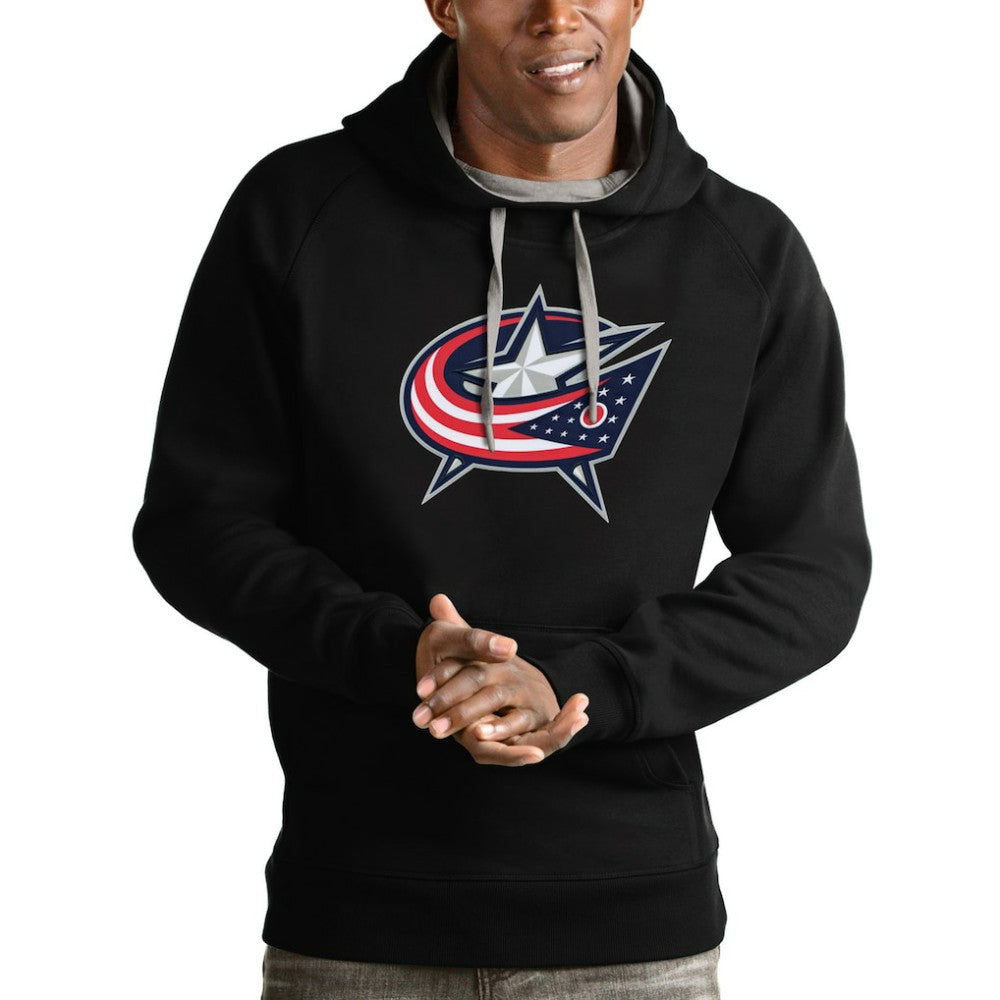 NHL Black Columbus Blue Jackets Antigua Logo Victory Pullover Hoodie