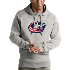 NHL Heathered Gray Columbus Blue Jackets Antigua Logo Victory Pullover Hoodie