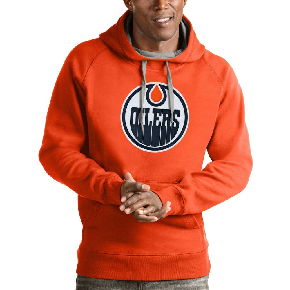 NHL Orange Edmonton Oilers Antigua Logo Victory Pullover Hoodie
