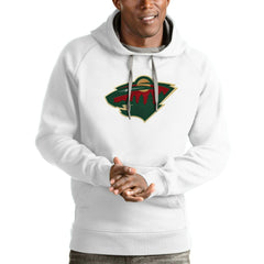 NHL White Minnesota Wild Antigua Logo Victory Pullover Hoodie