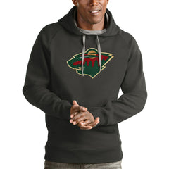 NHL Charcoal Minnesota Wild Antigua Logo Victory Pullover Hoodie
