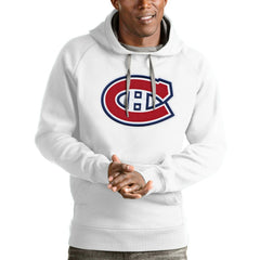 NHL White Montreal Canadiens Antigua Logo Victory Pullover Hoodie